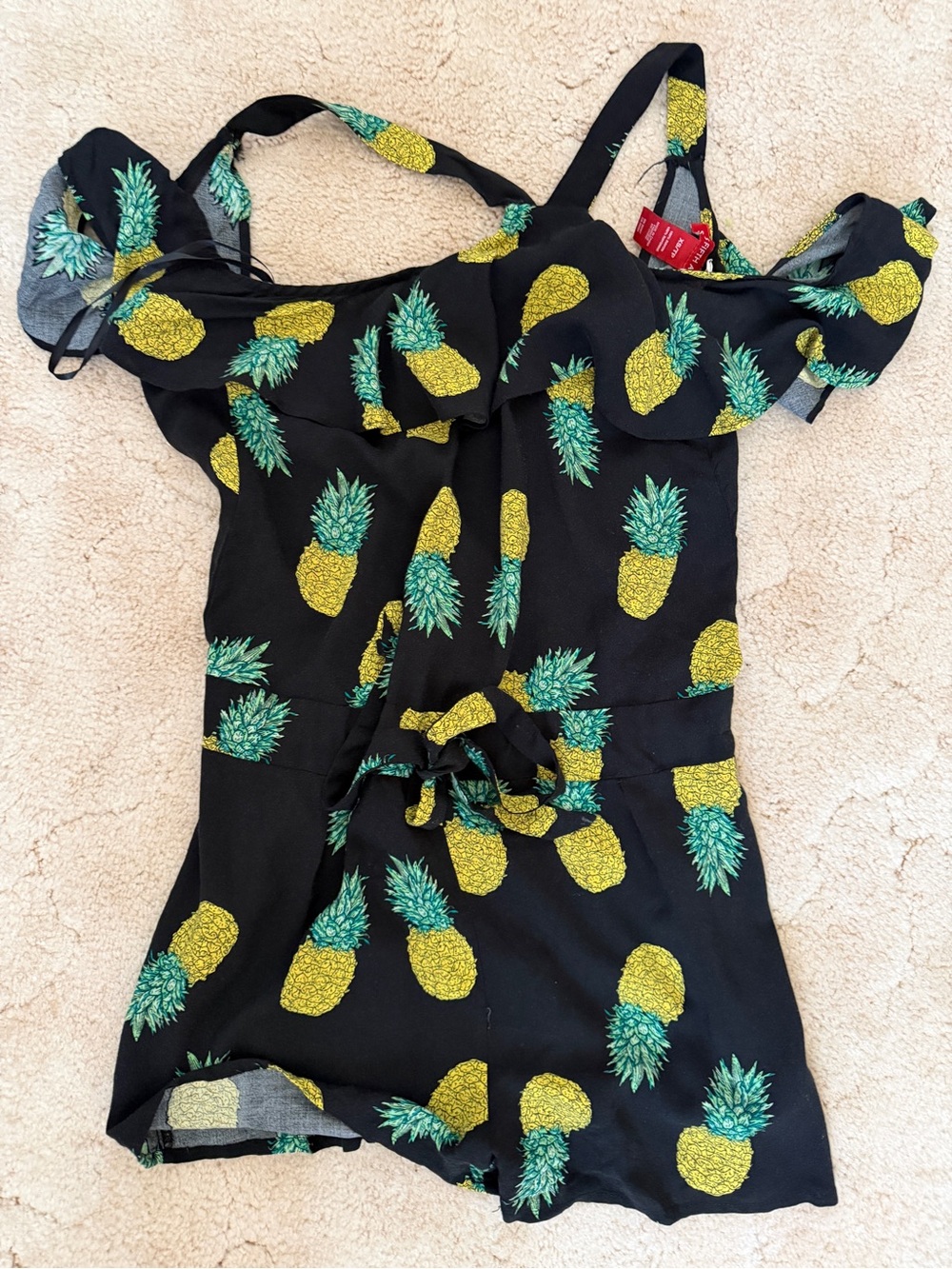 Saks Fifth Avenue Black Pineapple Print Cold-Shoulder Romper